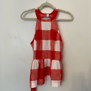 Crown & Ivy Red & White Plaid Peplum Tank